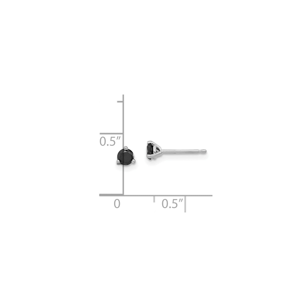 14k White Gold Stud Earrings with Round Black Diamonds, Prong Set Minimalist Design