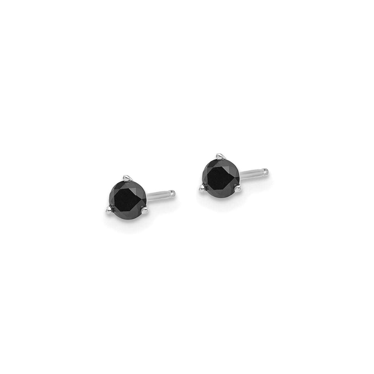 14k White Gold Diamond Stud Earrings with Black Diamonds in Three Prong Setting