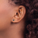 14k White Gold Stud Earrings with Round Cut Black Diamonds, Three Prong Setting, Minimalist Style