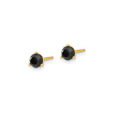 14k Yellow Gold Stud Earrings with Round Black Diamond in Three Prong Setting
