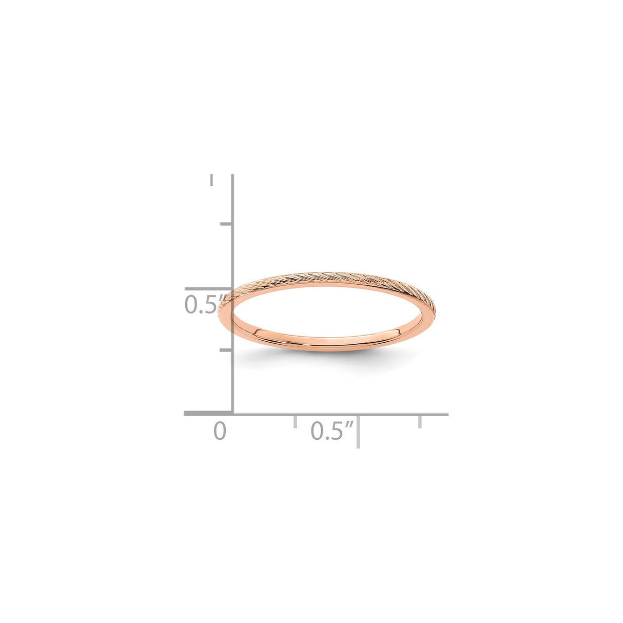 14k Rose Gold wedding band ring shown for scale