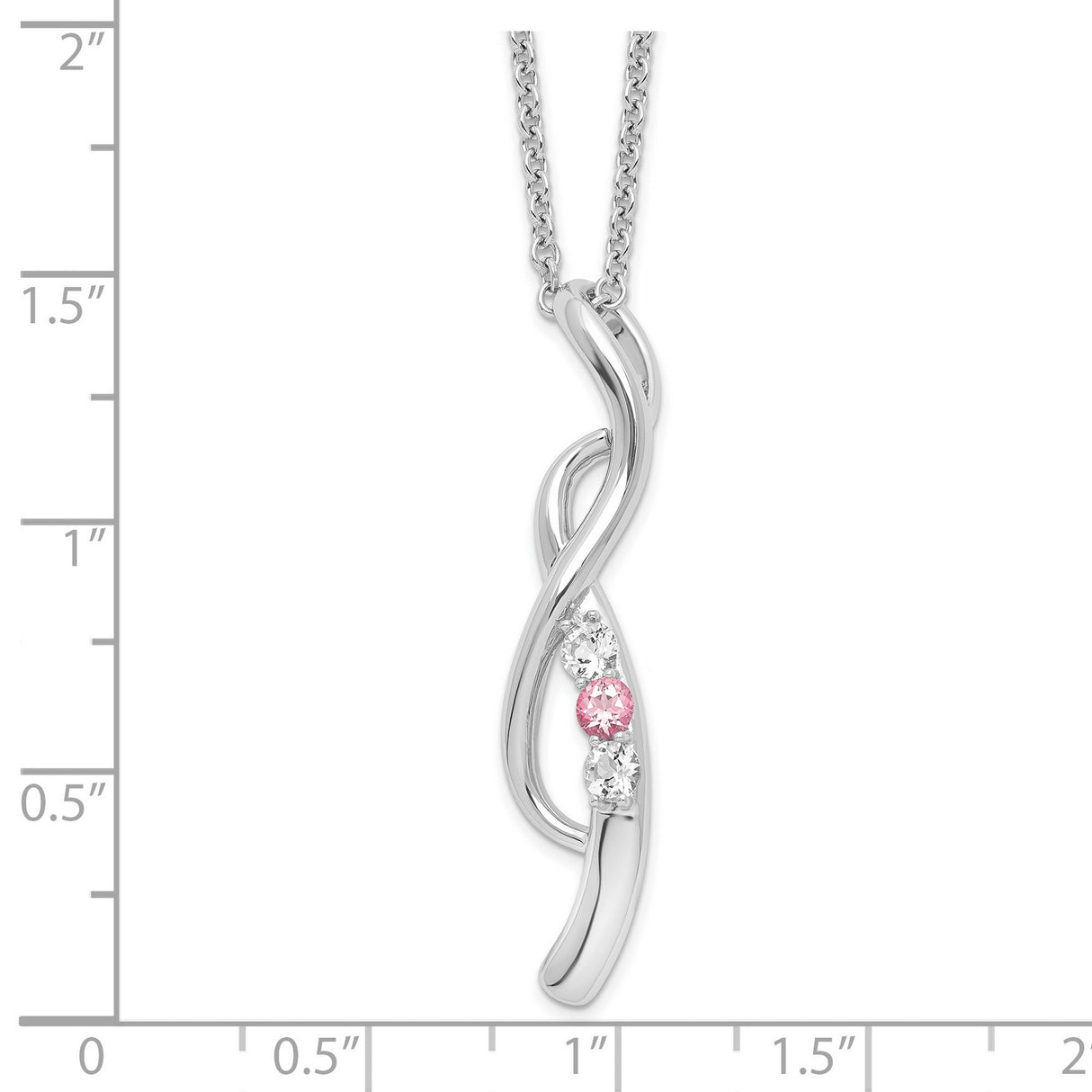 Survivor Collection 16 Inch White and Pink Topaz Drop of Faith Necklace with 2 Inch Extender Charm Pendant in Real 10k White Gold