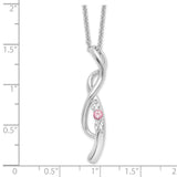 Survivor Collection 16 Inch White and Pink Topaz Drop of Faith Necklace with 2 Inch Extender Charm Pendant in Real 10k White Gold