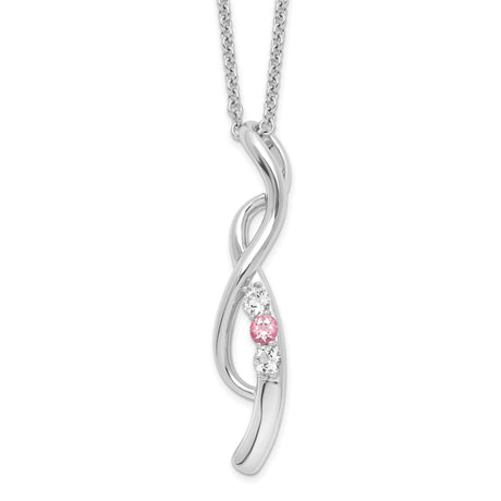 Survivor Collection 16 Inch White and Pink Topaz Drop of Faith Necklace with 2 Inch Extender Charm Pendant in Real 10k White Gold