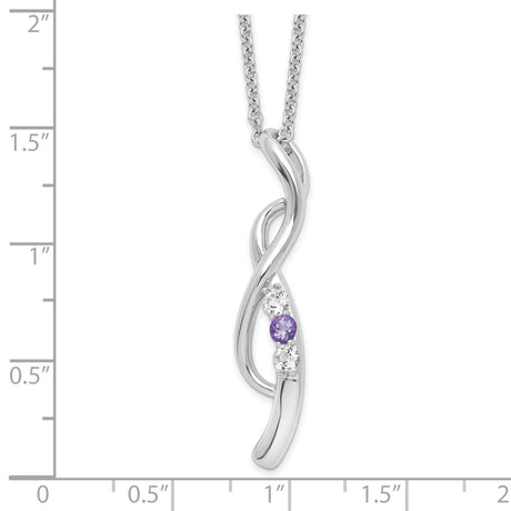 Survivor Clear and Purple Topaz Drop of Faith Necklace Charm Pendant in Real 925 Sterling Silver