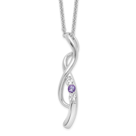 Survivor Clear and Purple Topaz Drop of Faith Necklace Charm Pendant in Real 925 Sterling Silver