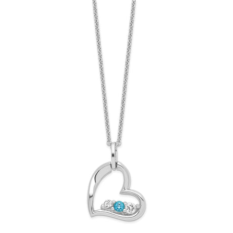 Survivor Collection Clear and Blue Topaz Heart Strength Necklace Charm Pendant in Real 925 Sterling Silver