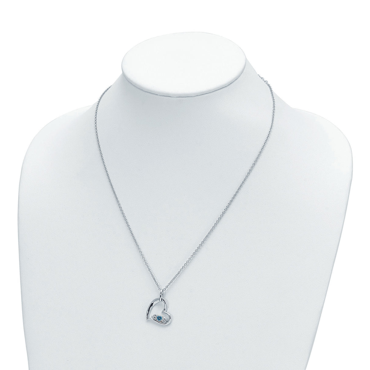 Survivor Collection Clear and Blue Topaz Heart Strength Necklace Charm Pendant in Real 925 Sterling Silver