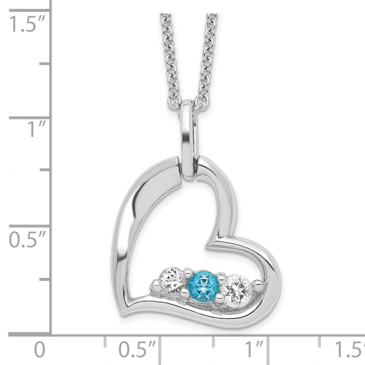Survivor Collection Clear and Blue Topaz Heart Strength Necklace Charm Pendant in Real 925 Sterling Silver