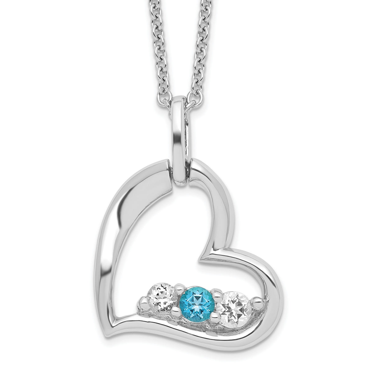 Survivor Collection Clear and Blue Topaz Heart Strength Necklace Charm Pendant in Real 925 Sterling Silver