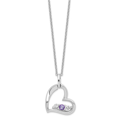 Survivor Collection Clear and Purple Topaz Heart Strength Necklace Charm Pendant in Real 925 Sterling Silver
