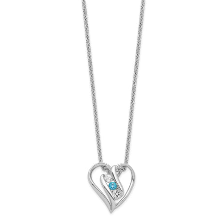 Survivor Collection Clear and Blue Topaz Heart Support Necklace Charm Pendant in Real 925 Sterling Silver
