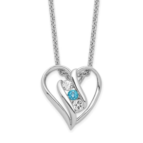 Survivor Collection Clear and Blue Topaz Heart Support Necklace Charm Pendant in Real 925 Sterling Silver