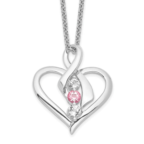 Survivor Collection Clear and Pink Topaz Heather Necklace Charm Pendant in Real 925 Sterling Silver