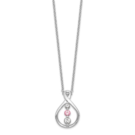 Survivor Collection 16 Inch White and Pink Swarovski Topaz Runzi Necklace with 2 Inch Extender Charm Pendant in Real 10k White Gold