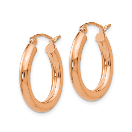 14k Rose Gold Hoop Earrings, Medium Thickness, Polished Round, Classic Minimalist Style for Women