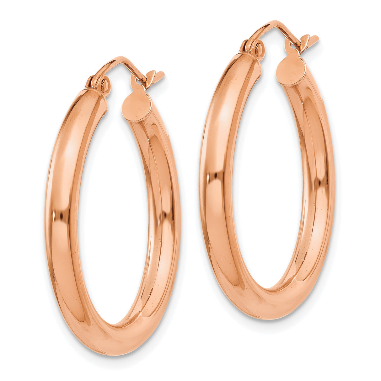 14k Rose Gold Hoop Earrings, Classic Round Polished Hoops with Hinged Snap Closure