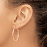14k Rose Gold Hoop Earrings, Classic Smooth Round Lightweight Design for Women