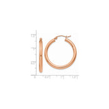 14k Rose Gold Hoop Earrings, Classic Smooth Round Lightweight Design for Women