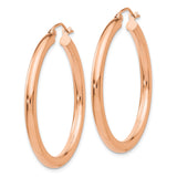 14k Rose Gold Hoop Earrings, Medium Polished Lightweight Everyday Style for Women