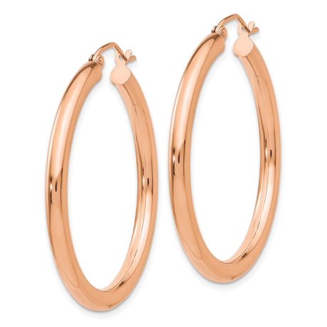 14k Rose Gold Hoop Earrings, Medium Polished Lightweight Everyday Style for Women