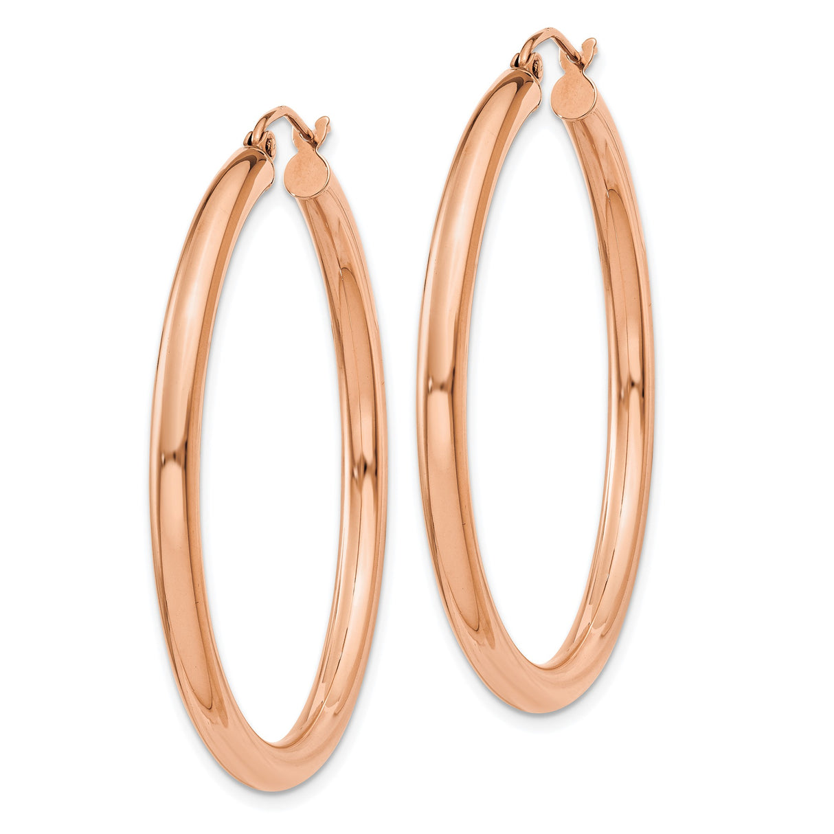 14k Rose Gold Hoop Earrings, Polished Finish with Hinged Clasp, Lightweight Modern Everyday Style