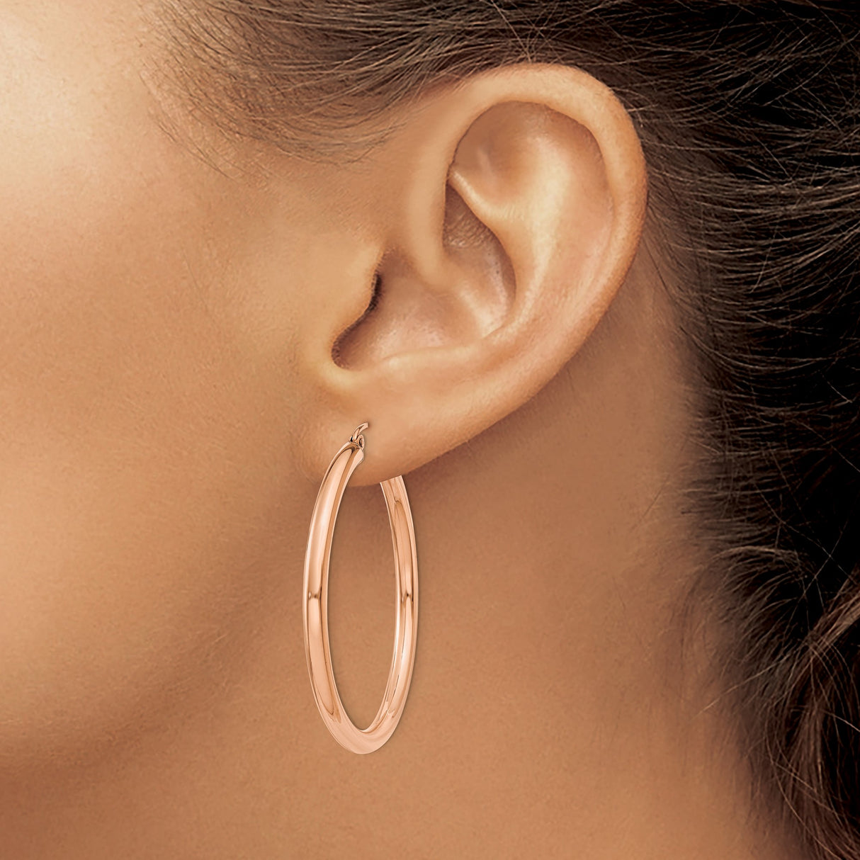 14k Rose Gold Hoop Earrings, Polished Finish with Hinged Clasp, Lightweight Modern Everyday Style