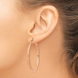 14k Rose Gold Hoop Earrings, Classic Round Polished Lightweight Medium-Size Design for Women