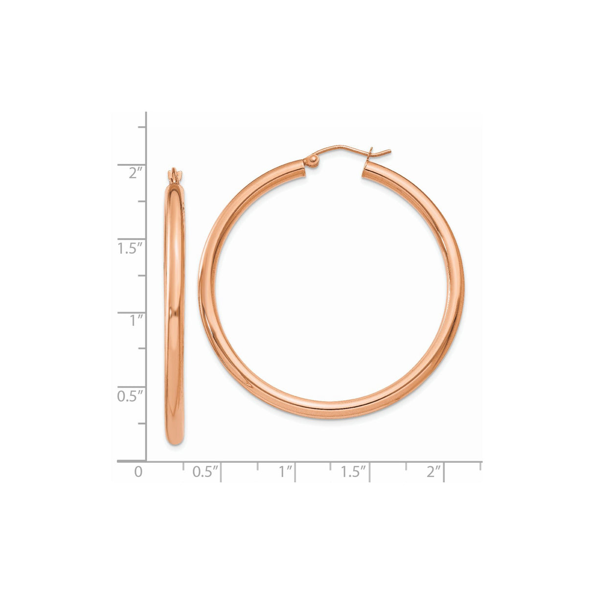 14k Rose Gold Hoop Earrings, Classic Round Polished Lightweight Medium-Size Design for Women