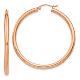 14k Rose Gold Hoop Earrings, Classic Round Polished Lightweight Medium-Size Design for Women