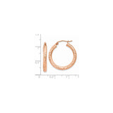 14k Rose Gold Hoop Earrings, Textured Diamond Cut Sparkly Hoops with Polished Finish