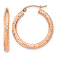 14k Rose Gold Hoop Earrings, Textured Diamond Cut Sparkly Hoops with Polished Finish