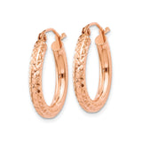 14k Rose Gold Hoop Earrings, Diamond Cut Textured Finish, Lightweight Polished Style