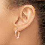 14k Rose Gold Hoop Earrings with Textured Satin Finish and Leaf Accents