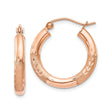 14k Rose Gold Hoop Earrings with Textured Satin Finish and Leaf Accents