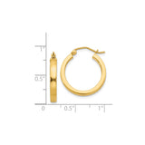 14k Yellow Gold Hoop Earrings with Flat Edge Design, Medium Size, Hinged Clasp, Polished Finish