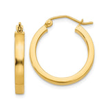 14k Yellow Gold Hoop Earrings with Flat Edge Design, Medium Size, Hinged Clasp, Polished Finish