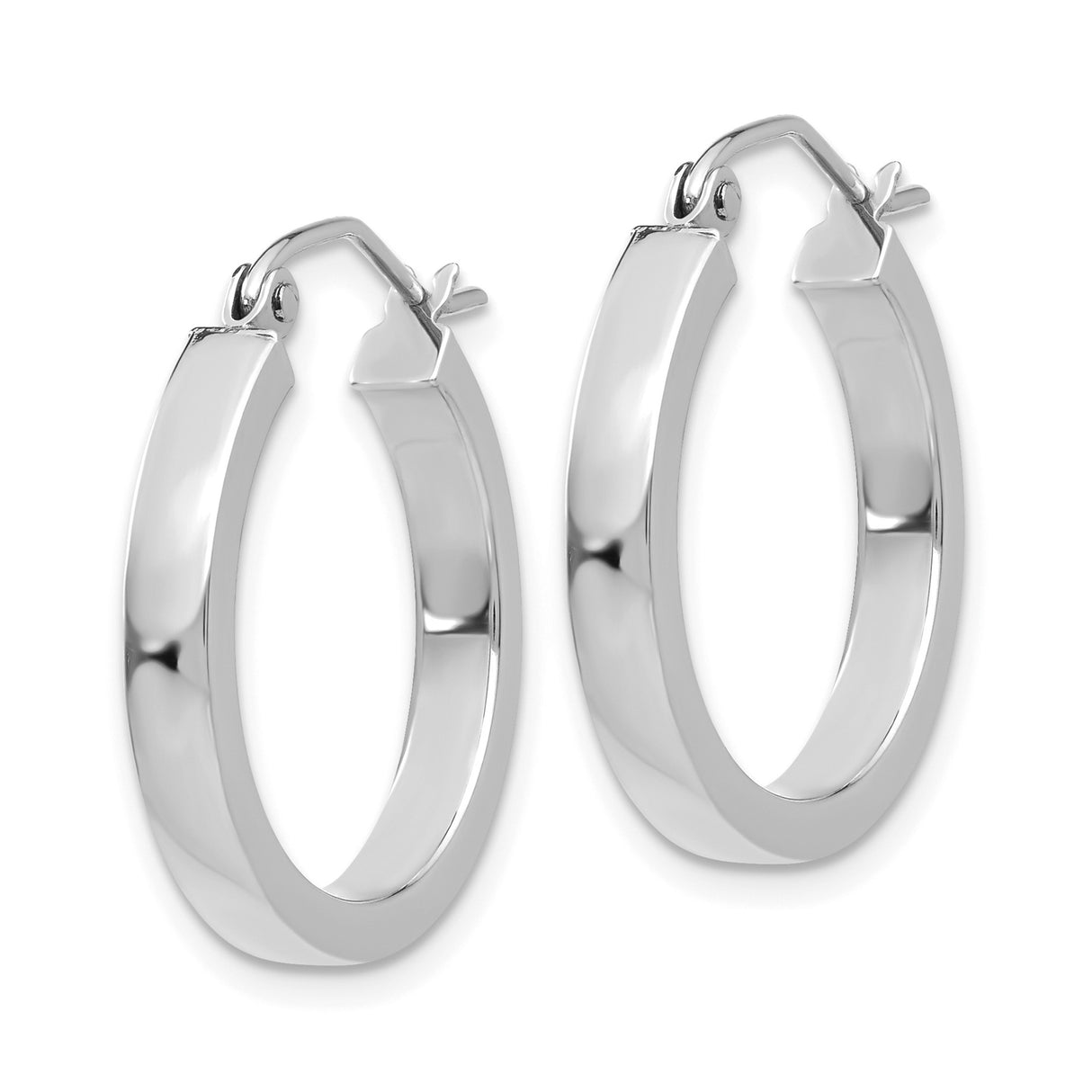 14k White Gold Hoop Earrings, Smooth Round Polished Hoops with Hinged Closure for Women