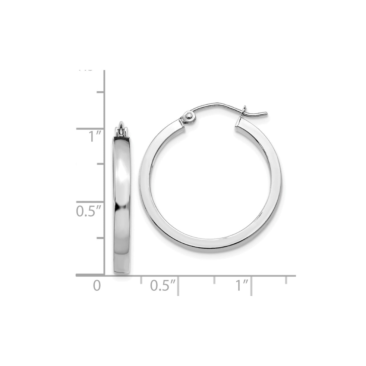 14k White Gold Hoop Earrings, Classic Round Polished Hoops with Hinged Clasp, Lightweight Minimalist Style