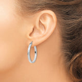 14k White Gold Hoop Earrings, Classic Round Polished Design with Latch Back Closure