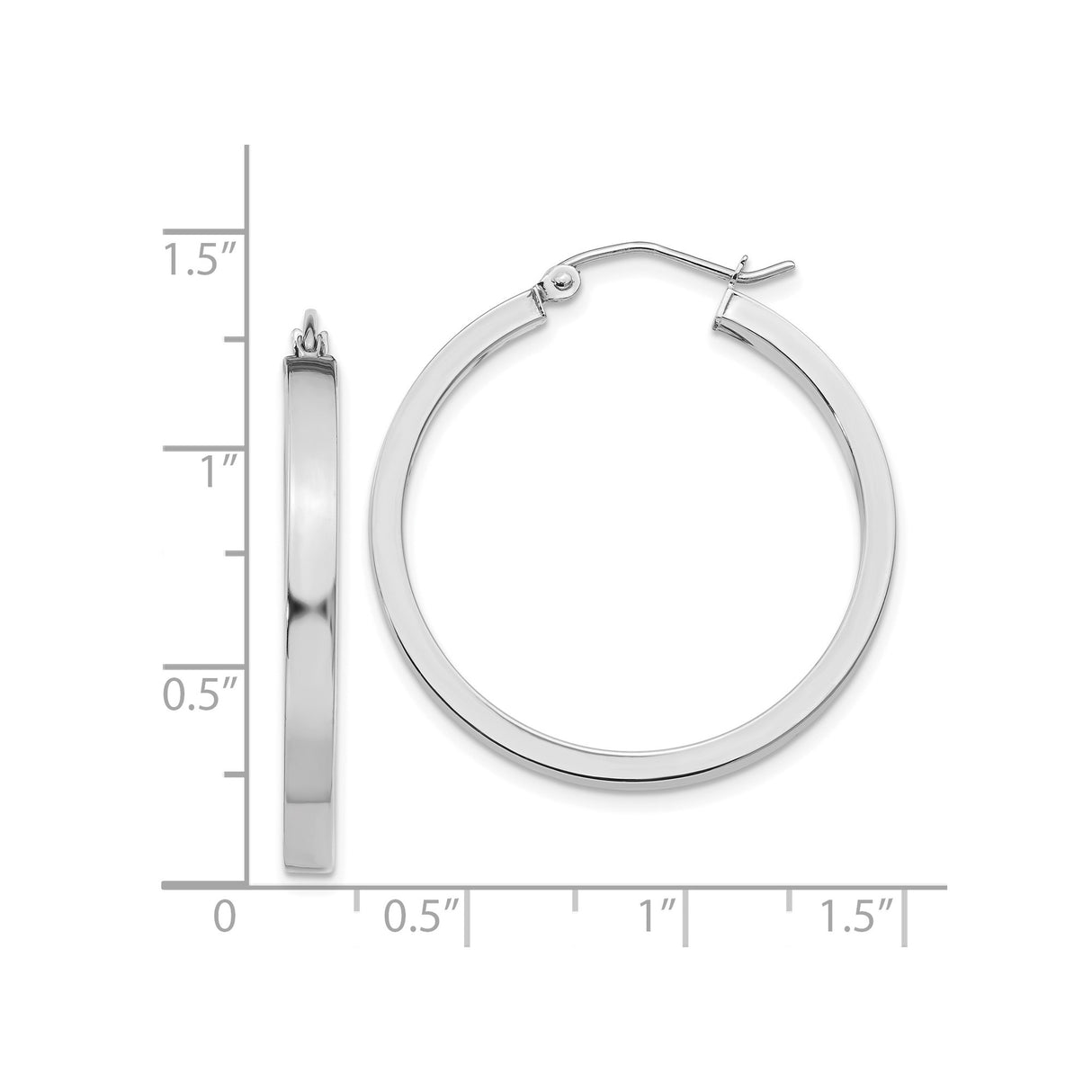 14k White Gold Hoop Earrings, Classic Round Polished Design with Latch Back Closure
