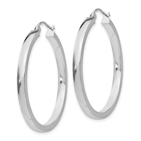 14k White Gold Hoop Earrings, Polished Round Minimalist Design for Women