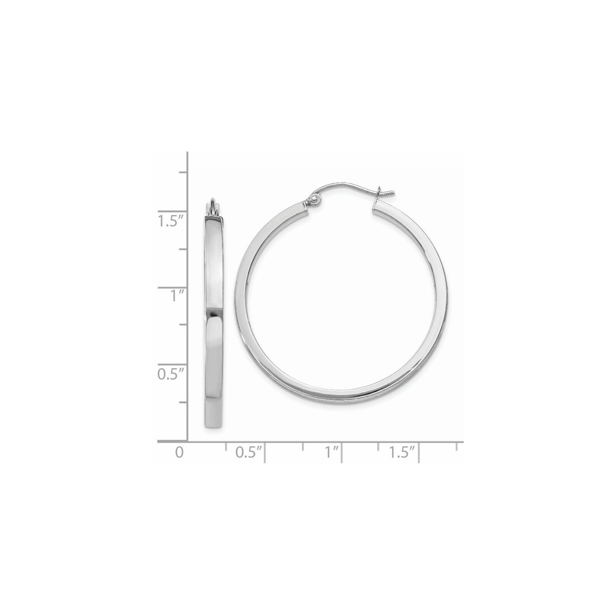 14k White Gold Hoop Earrings, Polished Round Minimalist Design for Women