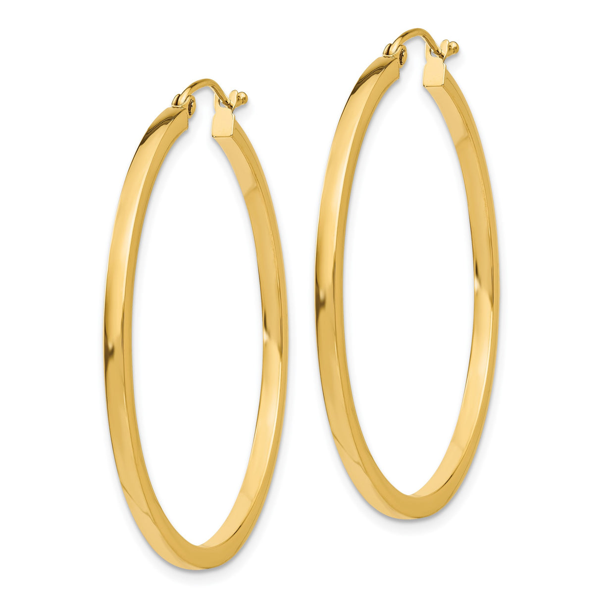 14k Yellow Gold Hoop Earrings, Classic Polished Round Lightweight Design for Women
