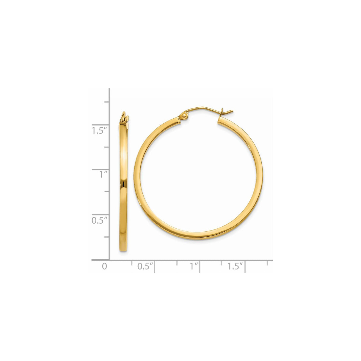 14k Yellow Gold Hoop Earrings, Polished Round Design, Lightweight and Classic Style for Women