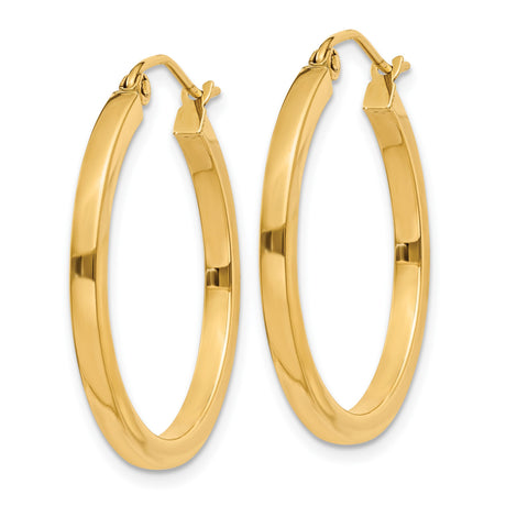 14k Yellow Gold Hoop Earrings, Classic Round Polished Tube Design, Minimalist Style for Women