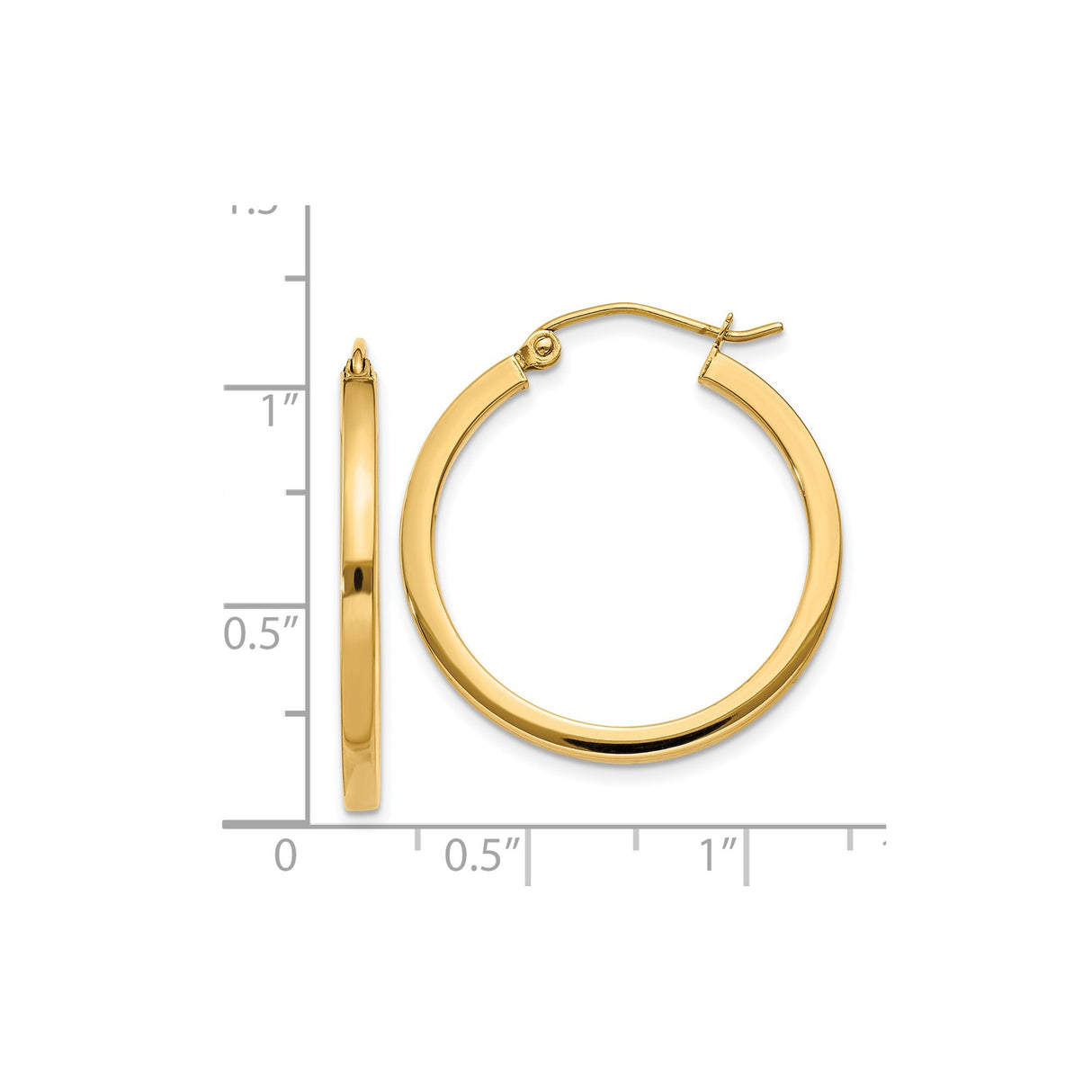 14k Yellow Gold Hoop Earrings, Classic Round Polished Tube Design, Minimalist Style for Women