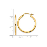 14k Yellow Gold Hoop Earrings, Classic Round Polished Tube Design, Minimalist Style for Women