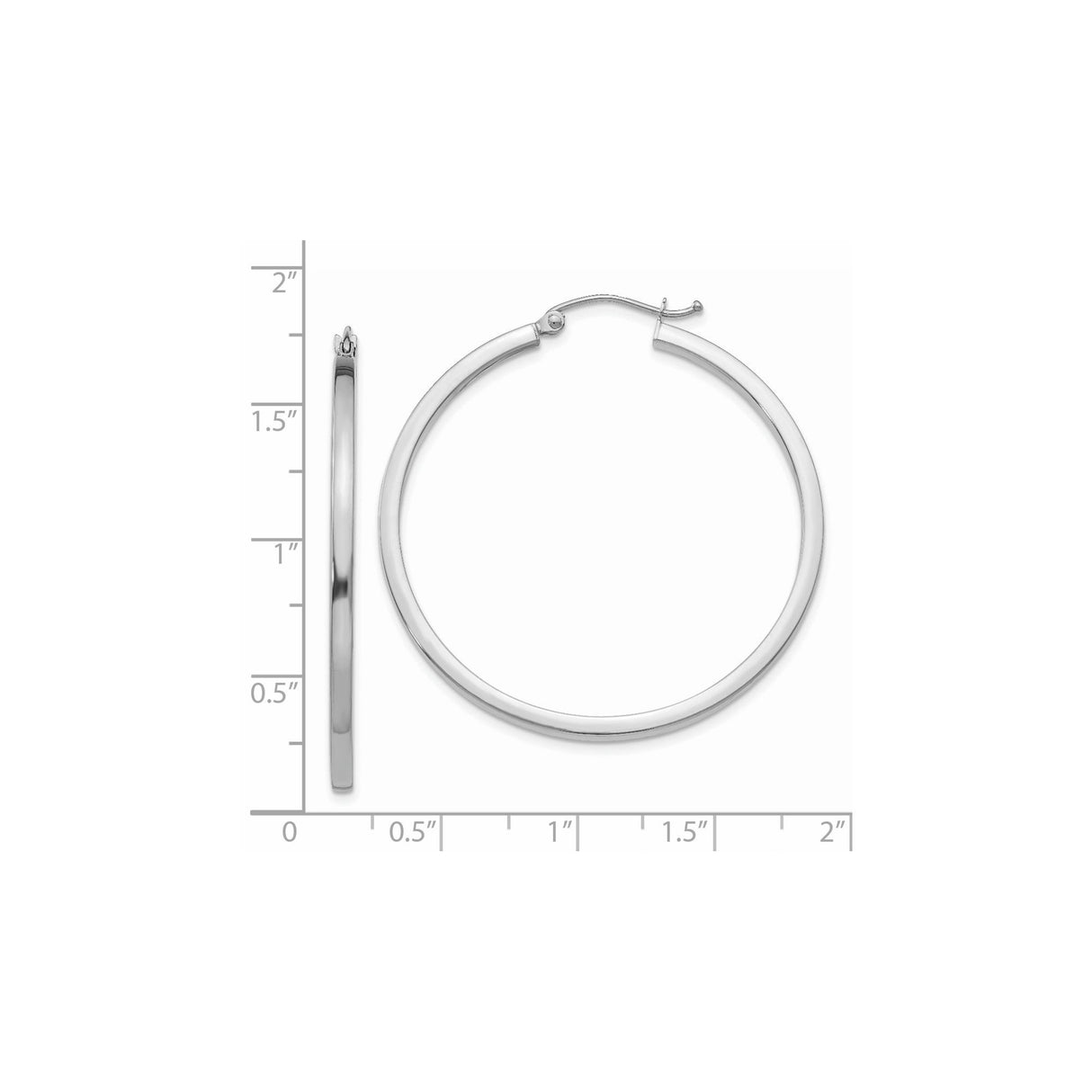 14k White Gold Hoop Earrings, Classic Round Polished Hoops with Hinged Closure
