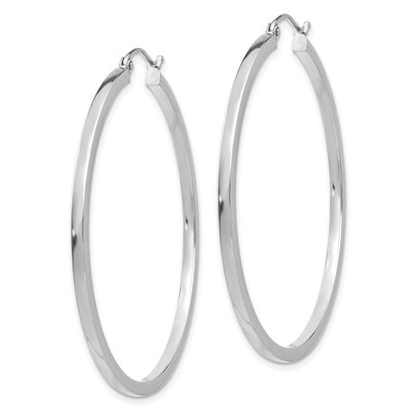 14k White Gold Hoop Earrings, Classic Polished Round Lightweight Design with Hinged Closure